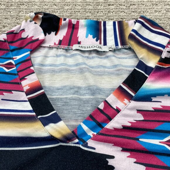 MISSLOOK Long Shirt Women Size 3XL Multicolored Colorful Tunic T-Shirt - Picture 3 of 8